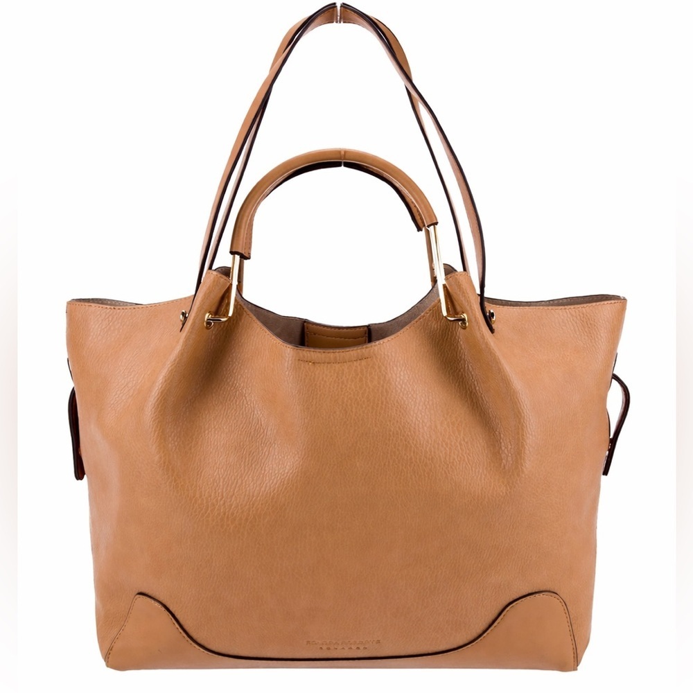 Sondra Roberts Tan Leather Tote Shoulder Bag Gold Hardware structured bag - Picture 2 of 14